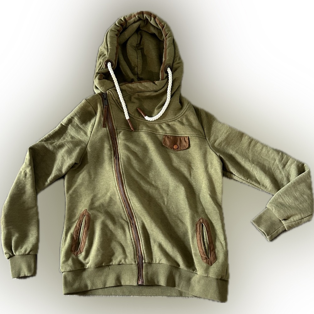 Wanakome Womens Hestia Cowl Neck Full zip sweatshirt Army Green Size  XL